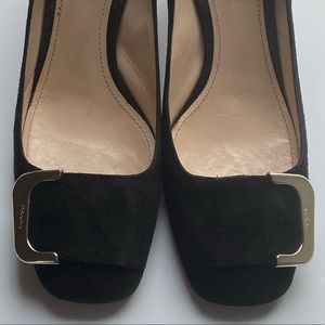 Prada classic square toe black suede pumps